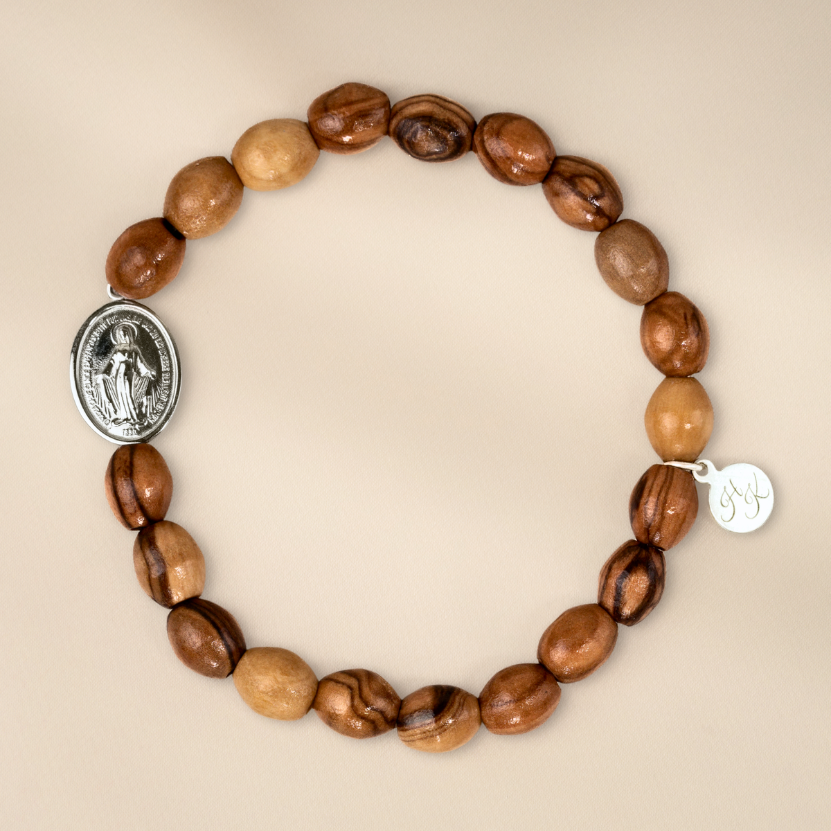 Pulsera con cuentas de madera de olivo ovaladas