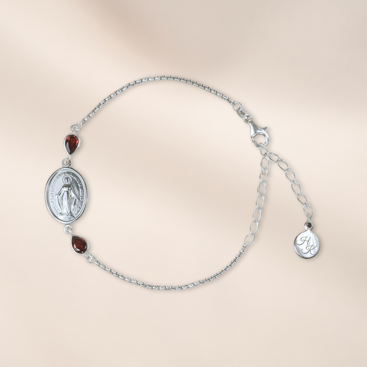 Pulsera de plata con 2 granates de Mozambique de 6 x 4 mm cada uno