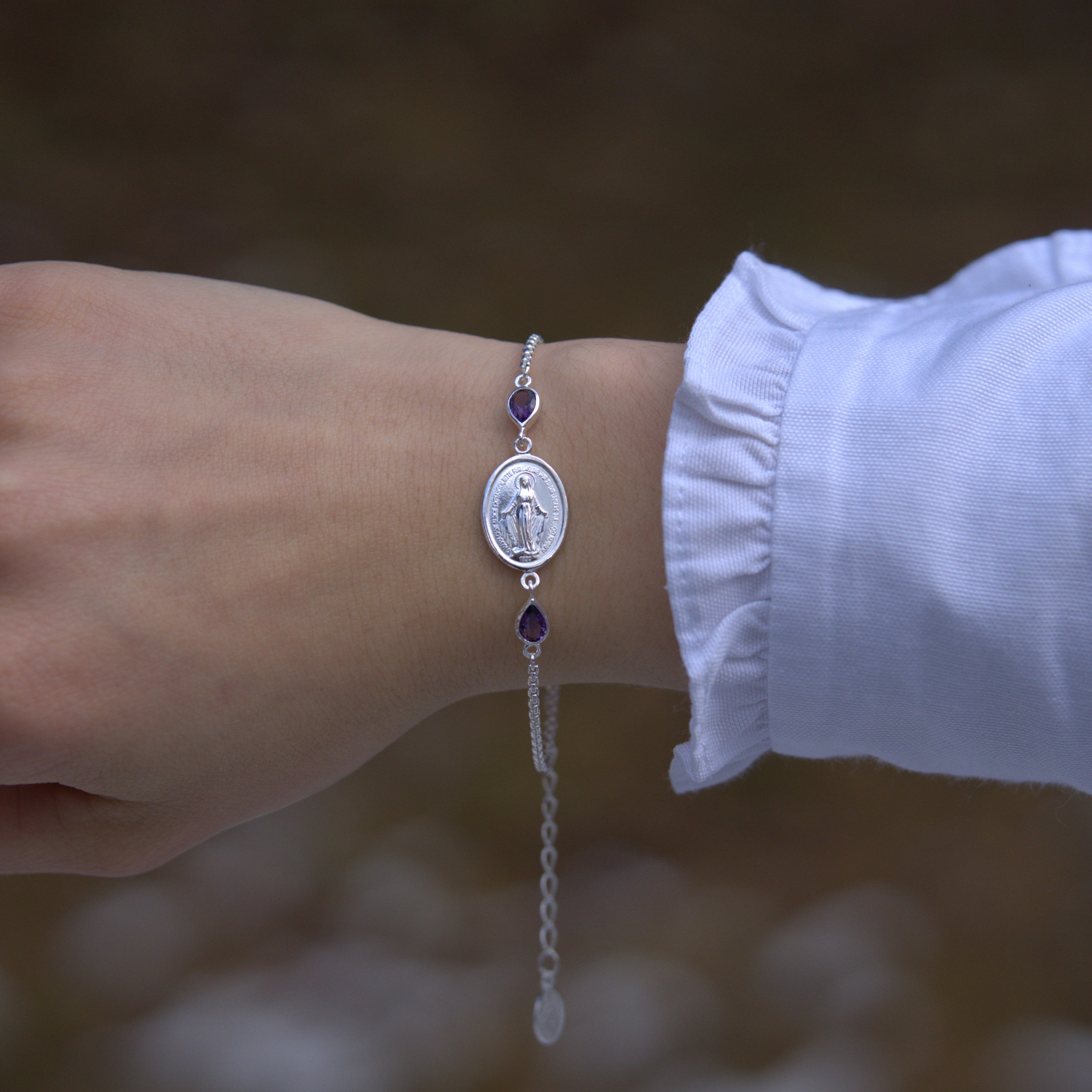Armkette Silber mit 2 Amethyst je 6 x 4 mm