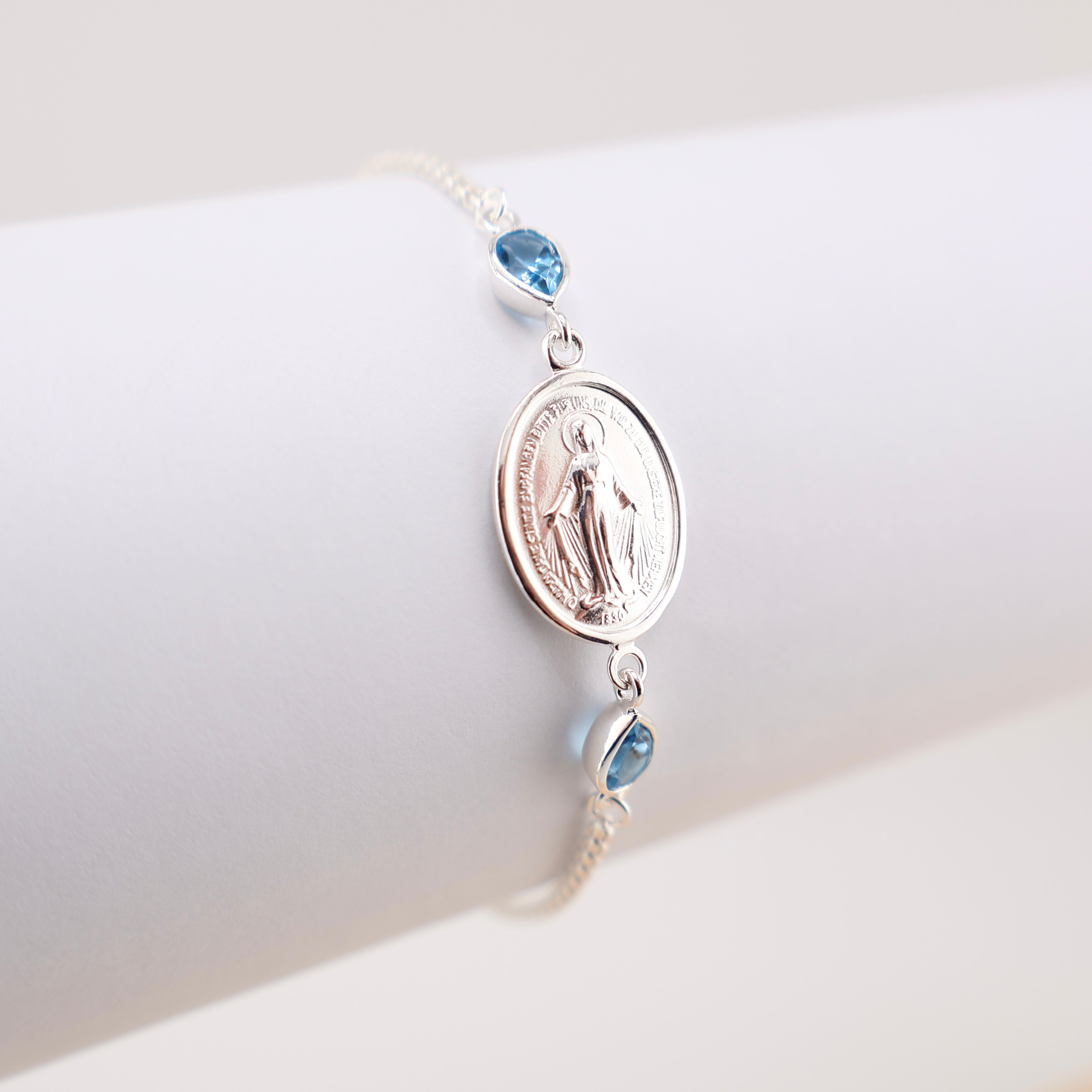 Armkette Silber mit 2 Topas Swiss Blue je 6 x 4 mm