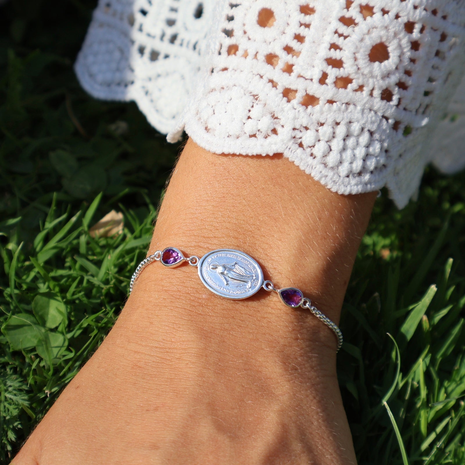 Armkette Silber mit 2 Amethyst je 6 x 4 mm