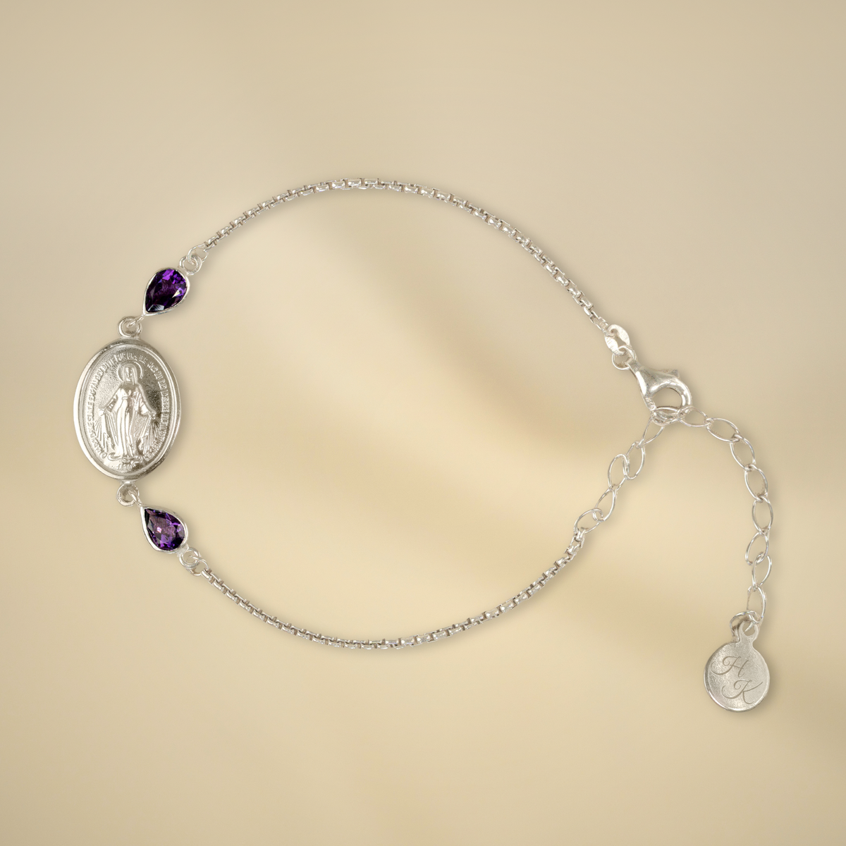 Pulsera de plata con 2 amatistas de 6 x 4 mm cada una
