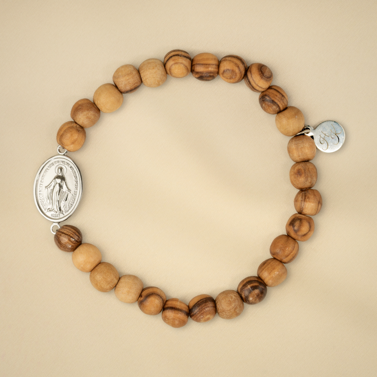 Pulsera con cuentas redondas de madera de olivo