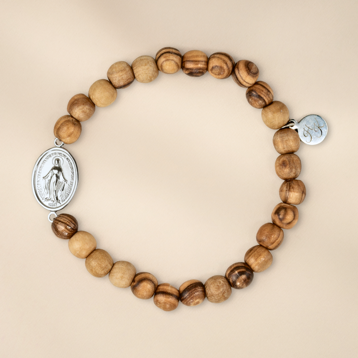 Pulsera con cuentas redondas de madera de olivo