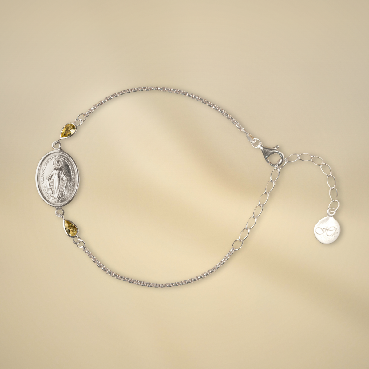 Pulsera de plata con 2 berilos amarillos de 5 x 3 mm cada uno