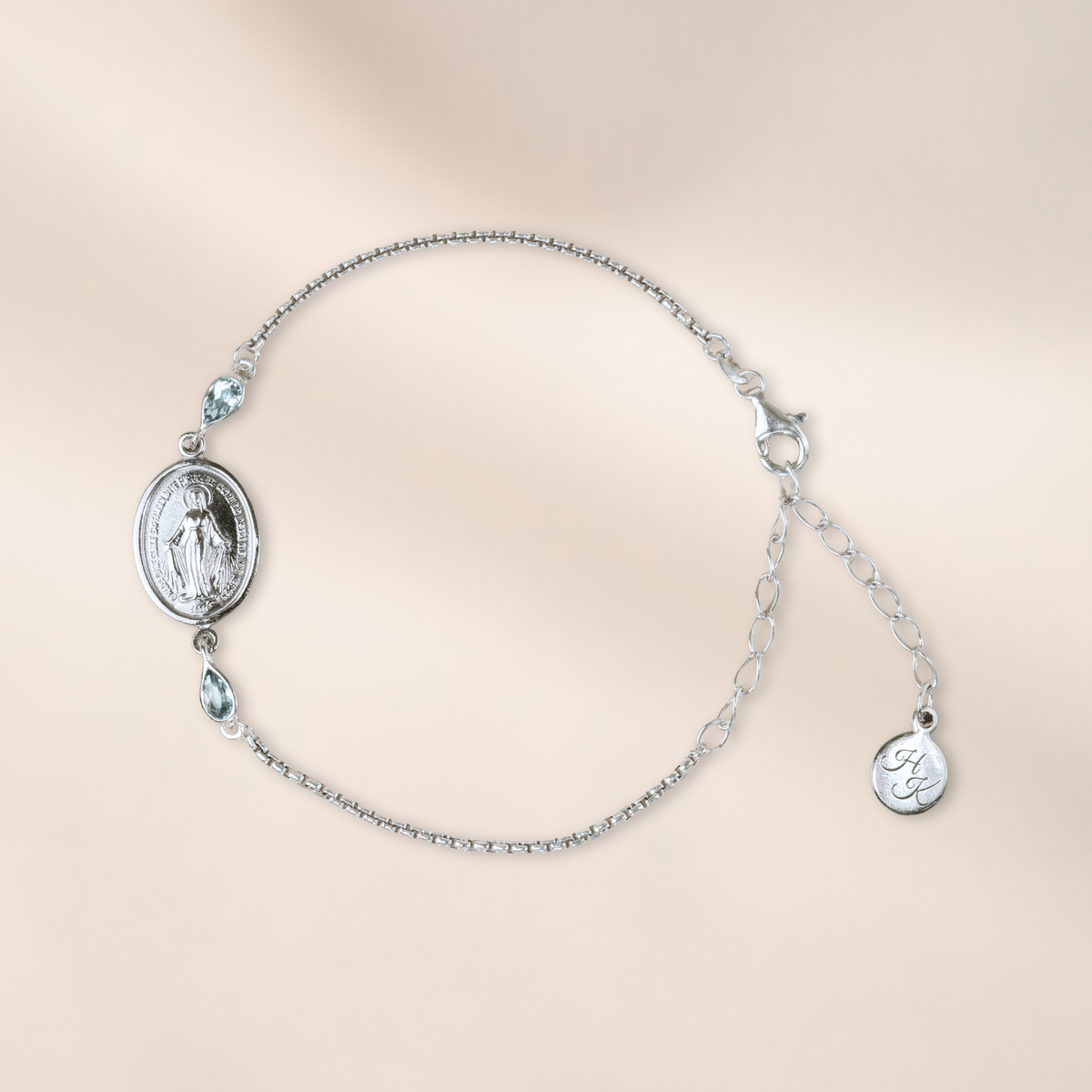 Pulsera de plata con 2 aguamarinas de 5 x 3 mm