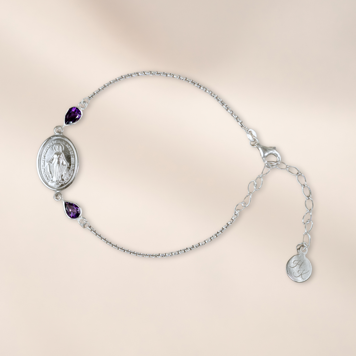 Pulsera de plata con 2 amatistas de 6 x 4 mm cada una