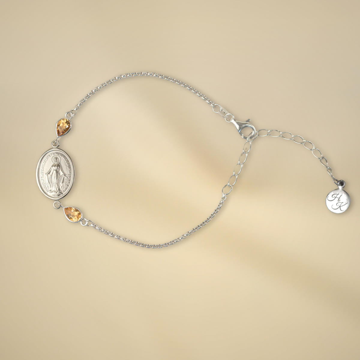 Pulsera de plata con 2 citrinos de 6 x 4 mm