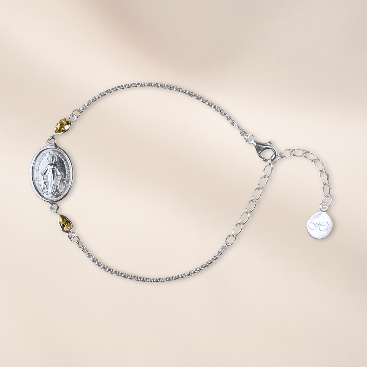 Pulsera de plata con 2 berilos amarillos de 5 x 3 mm cada uno