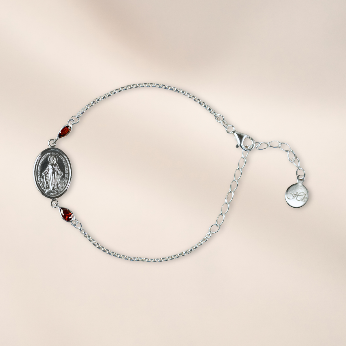Pulsera de plata con 2 granates de Mozambique de 5 x 3 mm cada uno