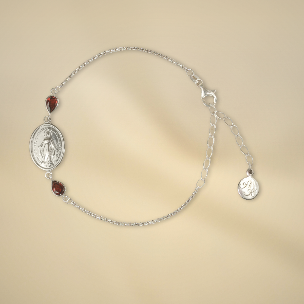 Pulsera de plata con 2 granates de Mozambique de 6 x 4 mm cada uno