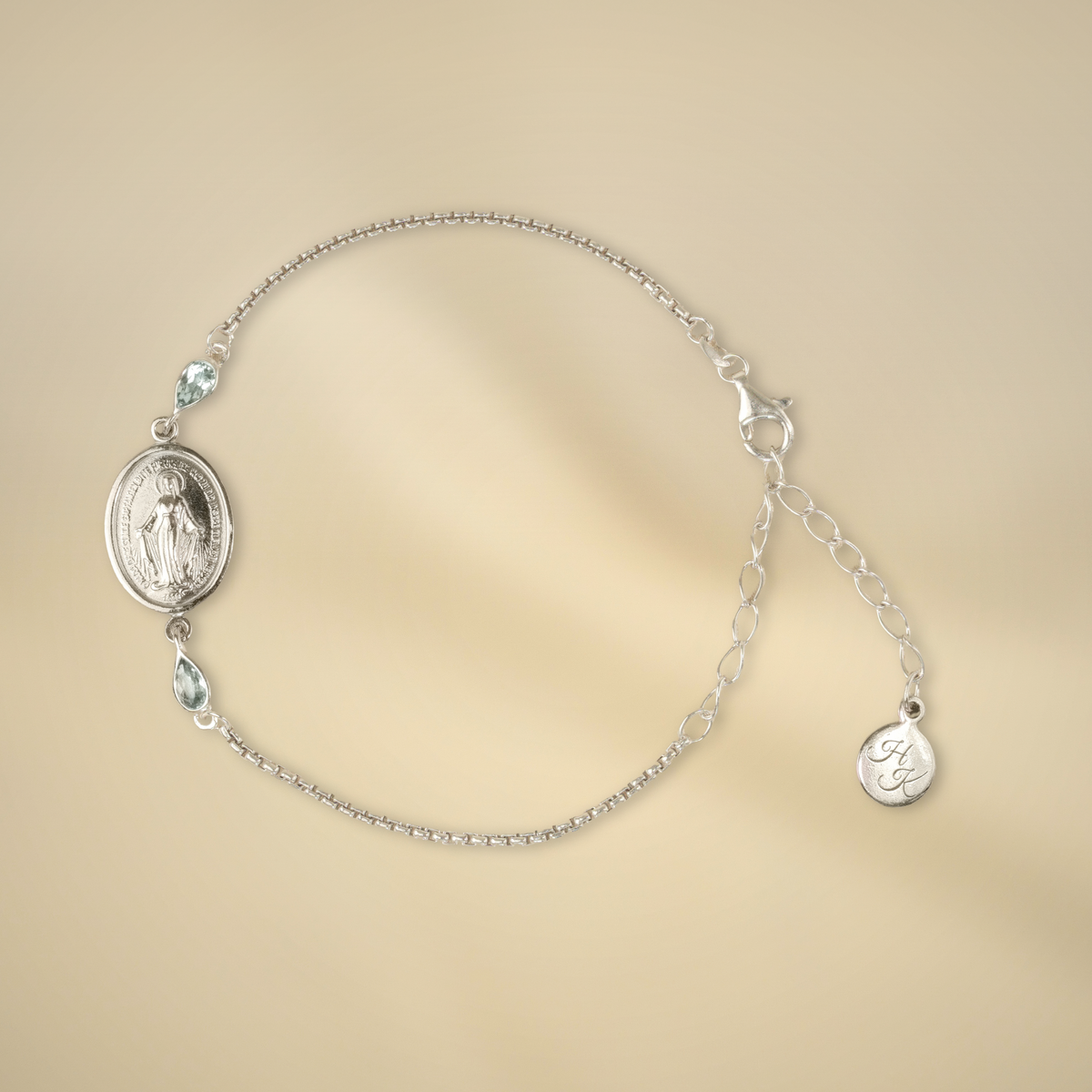 Pulsera de plata con 2 aguamarinas de 5 x 3 mm