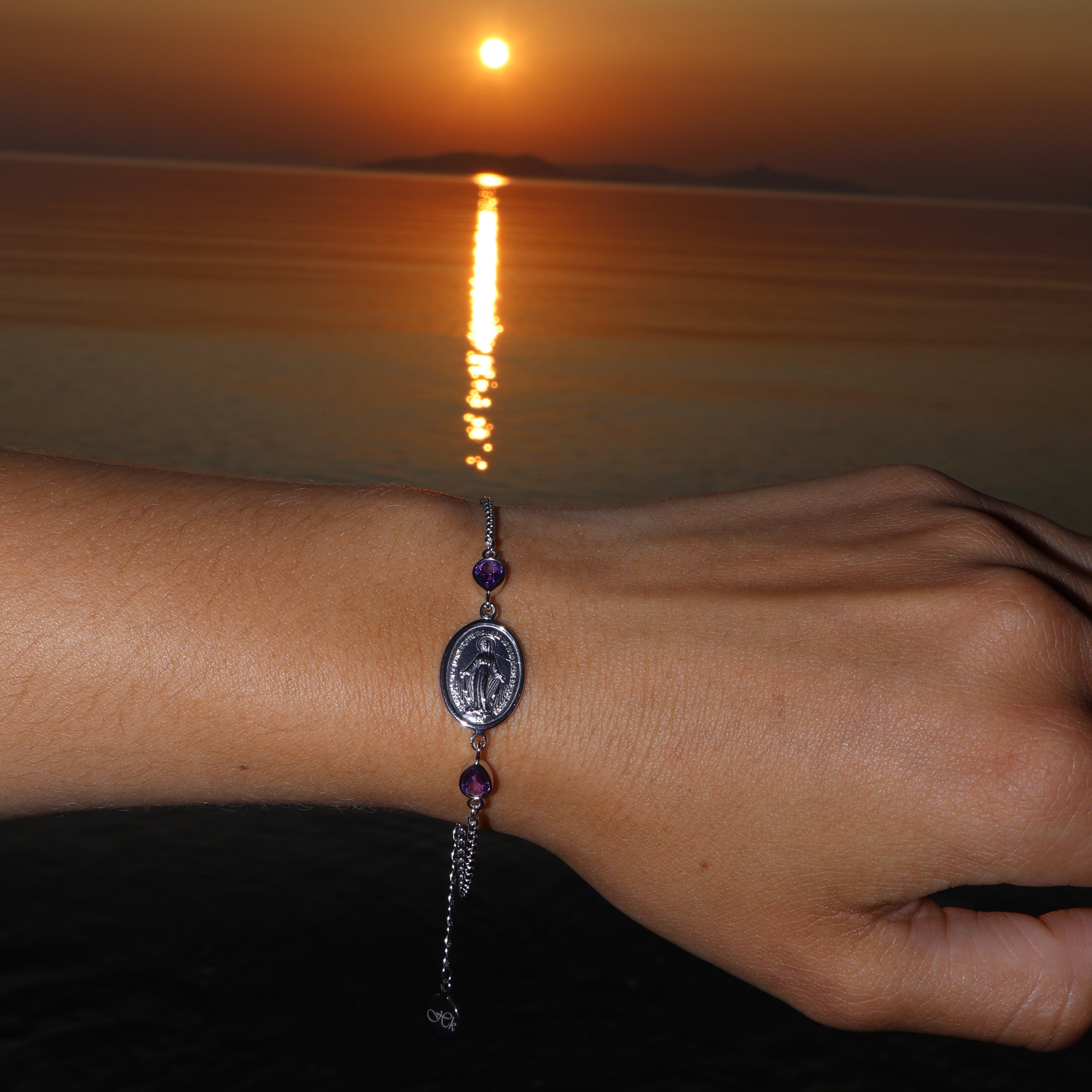 Armkette Silber mit 2 Amethyst je 6 x 4 mm